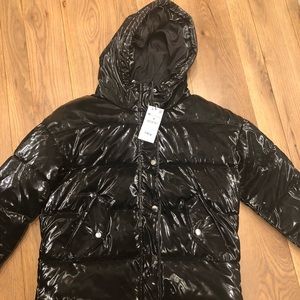 NWT Zara shiny puffer black size M
